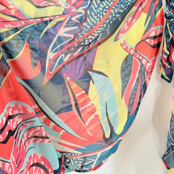 Multicolor Sheer Chiffon Floral Cape Top With Tie-Neck Detail - Picture 7 of 7